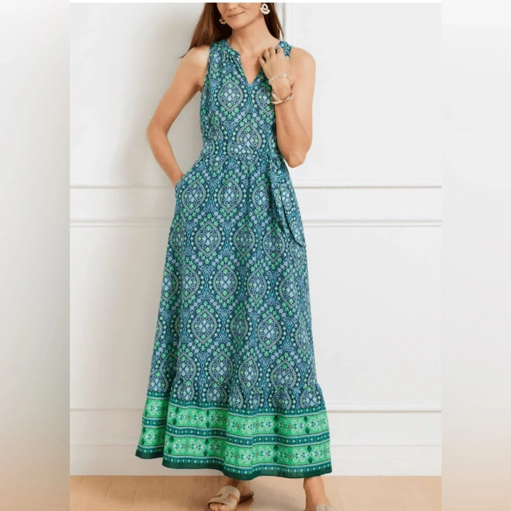 Talbots Blue and Green Sleeveless Maxi Sundress - Picture 1 of 5